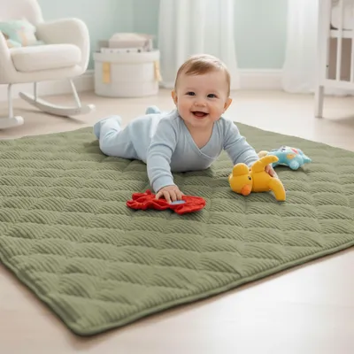 Produktbild von Sanosoft® Soft-Cord Krabbeldecke - rutsch- & wasserfest - Khaki Grün 120x120cm aus Deutschland