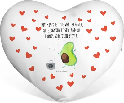 Produktbild von Mr. & Mrs. Panda Dekokissen Avocado Tanzen - Weiß - Geschenk, dekoartikel, Singen, Musik, Liebeskissen, Sofakissen, Kissen Herz, Kuschelkissen, Drinks, Urlaub