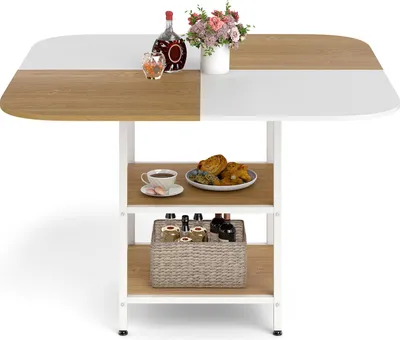 Produktbild von COSTWAY Esstisch, Küchentisch mit 2 Ablagen, quadratischer Esszimmertisch für 4 Personen, für Esszimmer, Küche, 120 x 120 x 77 cm