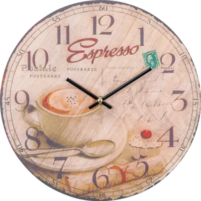Produktbild von Wanduhr Holz 30x30cm Rund Holzuhr Uhr Holzbild Espresso Kaffee Küchenuhr Küche Deko