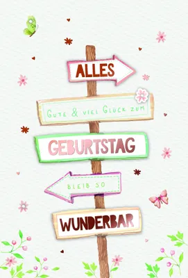 Produktbild von Geburtstag Handmade Alles Gute Wegweiser Glückwunschkarte mit Umschlag