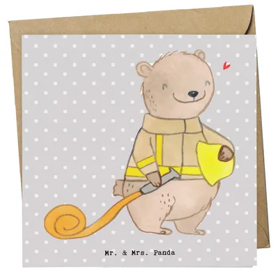 Produktbild von Mr. & Mrs. Panda Glückwunschkarte Bär Freiwillige Feuerwehr - Grau Pastell - Geschenk, faltkarte, Feuerwehrfest, anlasskarte, Grußkarte, doppelkarte, Klappkarte
