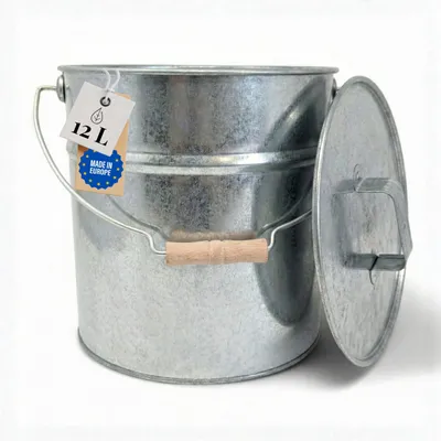Imagen del producto de Cubo metálico con tapa, de 12 litros, para accesorios de chimenea