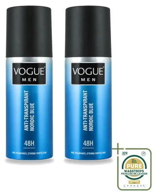 Image de 2 vaporisateurs déodorants anti-transpirants Vogue Men Nordic Blue, 150 ml - Pack de 2