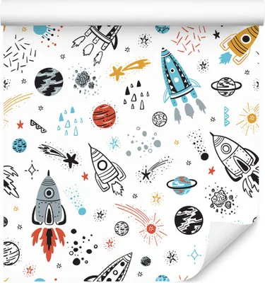 Produktbild von 10m VLIES TAPETE Rolle Kinderzimmer Kosmos Raketen Sterne Planeten XXL