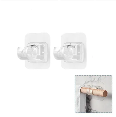 Produktbild von OKWISH Gardinenhaken 2 Stück, selbstklebend, bohrfrei, robust, wasserfest, ABS, transparent, 6x6cm, modern, für Duschvorhänge, Wandteppiche, Handtücher, Netzvorhänge, leicht entfernbar