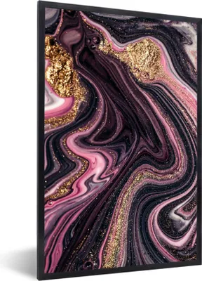 Produktbild von MuchoWow® Gerahmtes Poster Marmoroptik - Rosa - Lila - Gold - Luxus - Marmor 60x90 cm - Poster mit Schwarzem Bilderrahmen Wandposter Rahmen Foto Bilder - Kunst