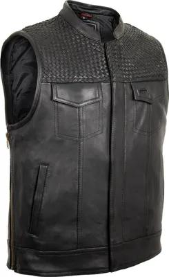Produktbild von Herren Lederweste mit geflochtenen Allokationen Seitlich erweiterbar Schwarz(2XL)