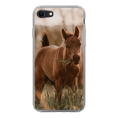 Produktbild von MuchoWow® Handyhülle Schutzhülle Hülle für iPhone SE 2022 Pferd - Sonne - Gras Silikon Softcase Handy Hülle - Schutzhülle