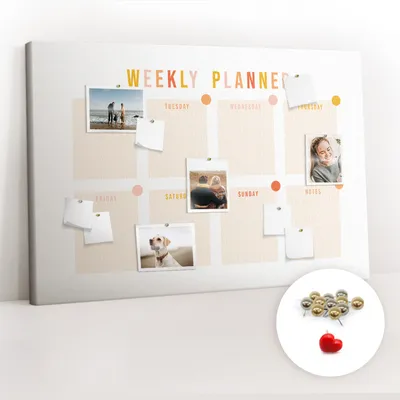 Imagen del producto de Pizarra de corcho con chinchetas - Tablero con chinchetas para fotografías y notas - 120x80 cm - 100 chinchetas metálicas - Planificador semanal