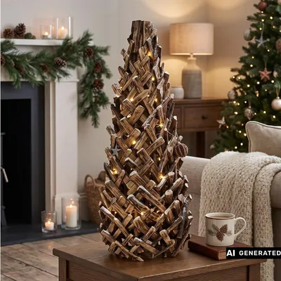 Produktbild von Tanne "Pinie" Tannenbaum aus Holz, 70 cm groß, Weihnachtsbaum Alternative, Kunstbaum Weihnachten