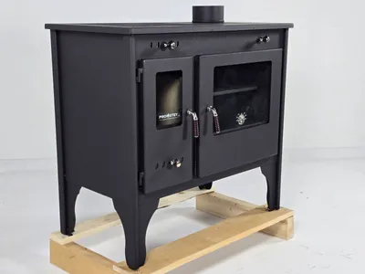 Produktbild von Kaminofen mit Backfach und Herdplatte Eco Retro Holzofen 7  kW Kamin Ofen Dauerbrandofen Werkstattofen Schwedenofen Hüttenofen Heizofen