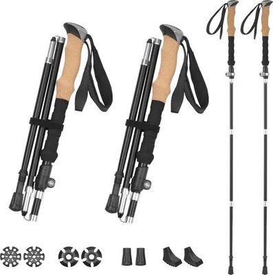 Productafbeelding van Famanu opvouwbare Nordic walking stokken - Lichtgewicht, verstelbaar van 110-135 cm met kurkgrepen