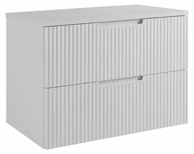 Obrázek produktu pro Závěsná skříňka do koupelny, rozměry 80 x 46 x 58,6 cm, s zásuvkami, korpus a deska v bílé barvě, s úchytkami, Obrázek vytvořený pomocí AI