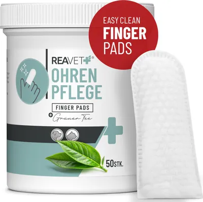 Produktbild von REAVET Ohrenpflege Finger-Pads für Hunde & Katzen 50 Stück – Sanfte Ohrreinigung I Ohrpflege Reinigungspads Fingerpads für die Ohrenhygiene, sanfter Ohrenreiniger zur Pflege & Reinigung