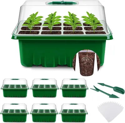 Obrázek produktu pro Mini skleníkový propagátor 6 kusů 72 buněk startovacích misek pro sazenice Skleníkový propagátor s víkem a ventilací