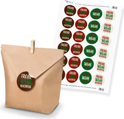 Produktbild von SET Frohe Weihnachten (Motiv 48) 24x Geschenktüten + 24x MiniKlammer + 24x Stick