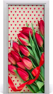 Produktbild von Tulup Türaufkleber 85x205 cm Dekorative Aufkleber Selbstklebend Wasserdichte Tapete Abnehmbar Schlafzimmer Wohnzimmer Wohnkultur - rote Tulpen
