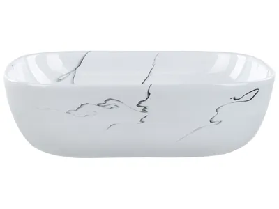Zdjęcie produktu dla BELIANI Umywalka łazienkowa nablatowa blatowa biała ceramiczna efekt marmuru prostokątna 47 x 34 cm styl glam