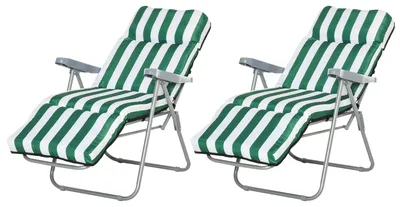 Produktbild von 2-teiliger, klappbarer und verstellbarer Strandstuhl, Gartenliege mit gepolstertem Kissen, Grš¹n und Wei?