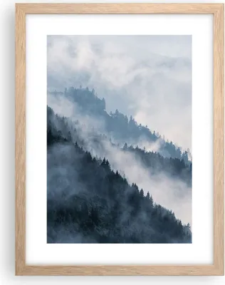 Produktbild von Gerahmtes Poster - Rahmen in heller Eiche - Berge Nebel Bäume - 30x40 cm - Wand Bild - Wanddeko - Wandbilder - Kunstposter - Wandposter - Bilderrahmen - Bilder - Kunstdruck - P2NPA30x40-4429