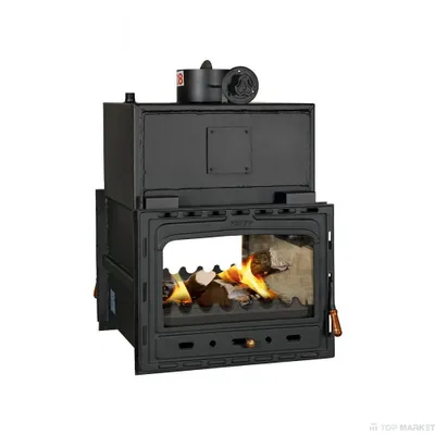 Image de Insert de cheminée à bois hydraulique PRITY 2C W28 – 33,2 kW (5 + 28,2 kW), porte en fonte, Ø200 mm – Classe énergétique A