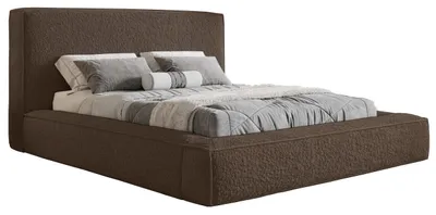 Image de Lit double 140 x 200 Karano Bouclé avec mousse épaisse - Lit rembourré 140x200 cm, coffre de rangement, sommier à lattes - Bouclé marron