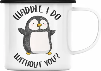 Produktbild von Trendation - Valentinstag Emaille Tasse Geschenk für Ihn Sie Lustig Pinguin Grafik  Geschenkidee Becher Freund Freundin Liebe Paare Wortspiel (Schwarz)