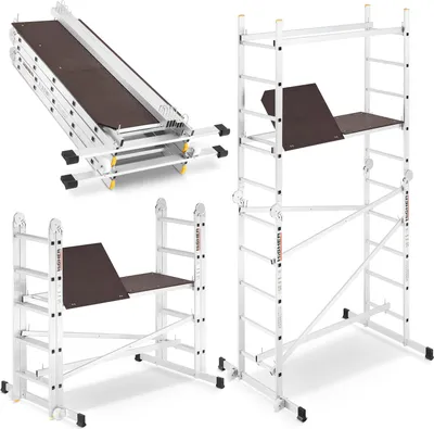Zdjęcie produktu dla Rusztowanie aluminiowe drabinowe składane przegubowe jezdne HIGHER DR 2x5 4m 150kg
