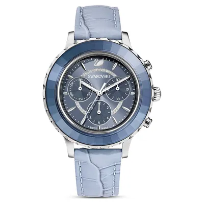 Image de Swarovski Octea Lux Chrono Uhr, Schweizer Produktion, Lederarmband, Blau, Edelstahl OCTEA LUX CHRONO LS BLU/BLU/STS 5580600