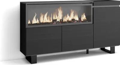 Immagine prodotto di COZY Credenza, Mobile, Cucina, 158x35x87cm, 3 Porte, Camino elettrico XXL, Nero