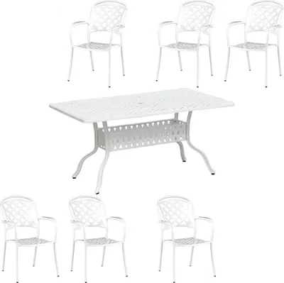 Produktbild von Inko 7-teilige Sitzgruppe Alu-Guss weiß Tisch 150x97x74 cm cm mit 6 Sesseln