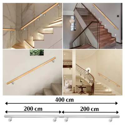 Produktbild von Buche Holz Handlauf Treppengeländer Geländer für Treppe Wandhandlauf Wand seitliche Montage Auswahl Länge 50 - 500 cm, Länge:400 cm