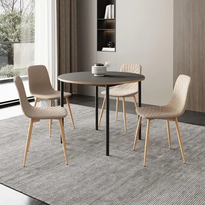 Produktbild von Essgruppe 'Lindesberg' 5-tlg. Esstisch mit 4 Stühlen 75 x Ø100 cm runde Tischplatte Grau/Hellbraun