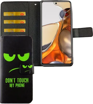 Zdjęcie produktu dla Etui na telefon komórkowy Xiaomi 11T Pro Etui ochronne z klapką i miejscem na kartę, kolor: Dont Touch My Phone Green