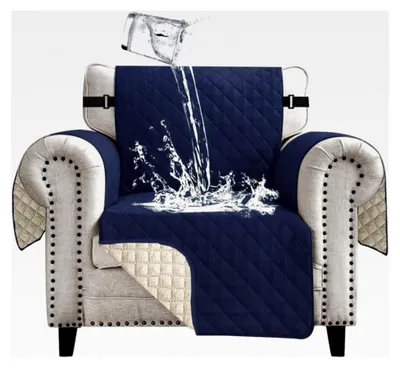 Produktbild von Sofaüberzug 1-Sitzer wasserdicht rutschfest mit Armlehnen, marineblau