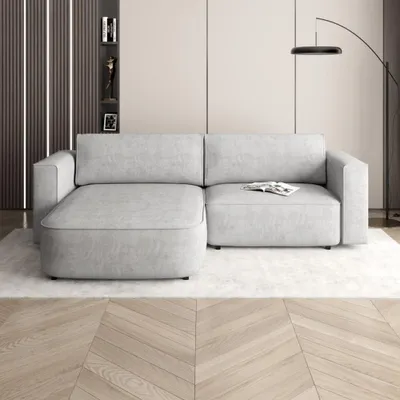 Produktbild von Ecksofa CARLOS Hellgrau, L-Form - mit Schlaffunktion, Bettkasten & universeller Ottomane