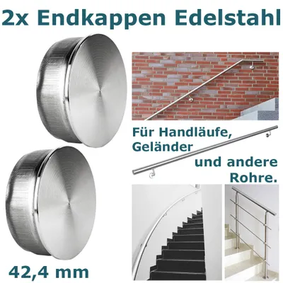 Produktbild von 2 Endkappen 42,4 x 2 mm Edelstahl für Handlauf Rohr Geländer Rohrverschluss Endkappe Deckel Rohrstopfen Stopfen für Edelstahlrohr V2Aox