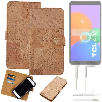 Produktbild von K-S-Trade Hülle kompatibel mit TCL 403 + in ear Kopfhörer Kork Handyhülle Cover  Schutzhülle TPU Case Bumper in Hellbraun, (1x)