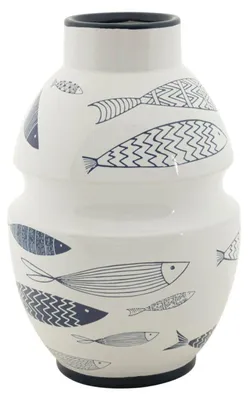 Imagen del producto de Florero Mauro Ferretti, diseño "Poisson", diámetro 21 cm, altura 31 cm, color blanco y azul