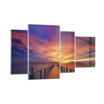 Produktbild von Bilder auf glas - 4 Teile - Himmel die Farben Pier - 120x70cm - Glasbilder - Wandbilder - Bilder - zum Aufhängen bereit - Wanddekoration aus Glas - Glas Bilder - Wandbild auf Glas - GDL120x70-4202