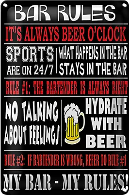 Produktbild von Blechschild Spruch 18x12cm Bar rules Bier my bar my rules