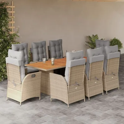 Produktbild von Möbel 9-tlg. Garten-Essgruppe mit Kissen Beigemischung Poly Rattan - Gartenmöbelset 3213149