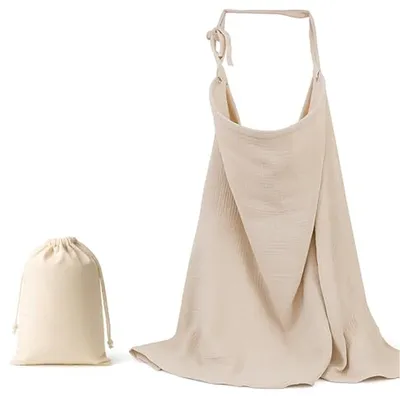 Produktbild von Stilltuch für unterwegs mit Baumwolltasche, verstellbarer Kragen, 71×95 cm, atmungsaktive Musselin-Stillabdeckung
