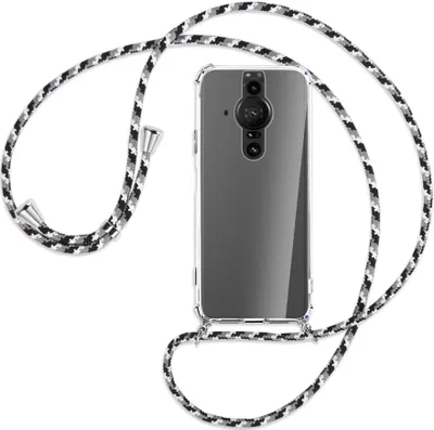 Produktbild von Handykette Backcover-Schutzhülle mit Band (Metall silberfarben) für Sony Xperia PRO-I - schwarz/grau/weiß