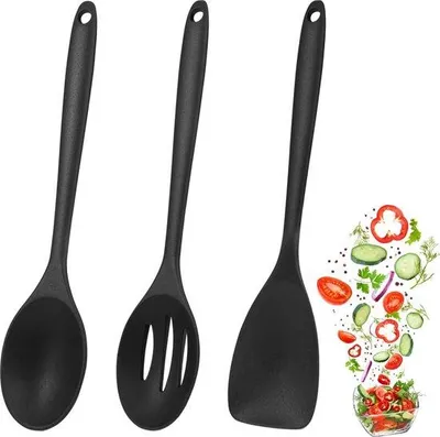 Immagine prodotto di Set di spatole in silicone, resistenti al calore, senza BPA, nero, 3 pezzi