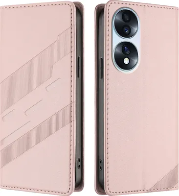Image de Etui pour Honor 70, étui portefeuille en cuirPolyuréthaneavec fente pour cartes et fonction stand Rose