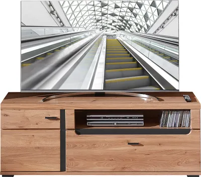 Produktbild von TV Lowboard mit Esche Massivholzfront STAVEN-36 mit Absetzungen in schwarz matt, B/H/T ca. 150/55/42 cm