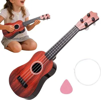 Productafbeelding van Kinder Ukelele - Muziekinstrument Kleuters - Muziek Leren Spelen - Vereenvoudigd Snaarontwerp - 43 cm - Rood Bruin