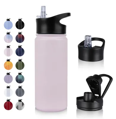 Productafbeelding van Omgoods - Geïsoleerde Waterfles - 500 ml met 2 Doppen (Rietje en Spuitdop)